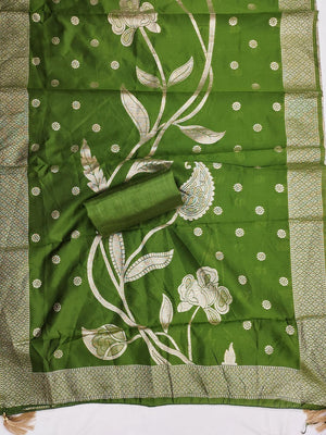 Sophisticated Yellow Striped Weaving Shimmer Dress Material Highlighted By Cording Embroidery - Image 2