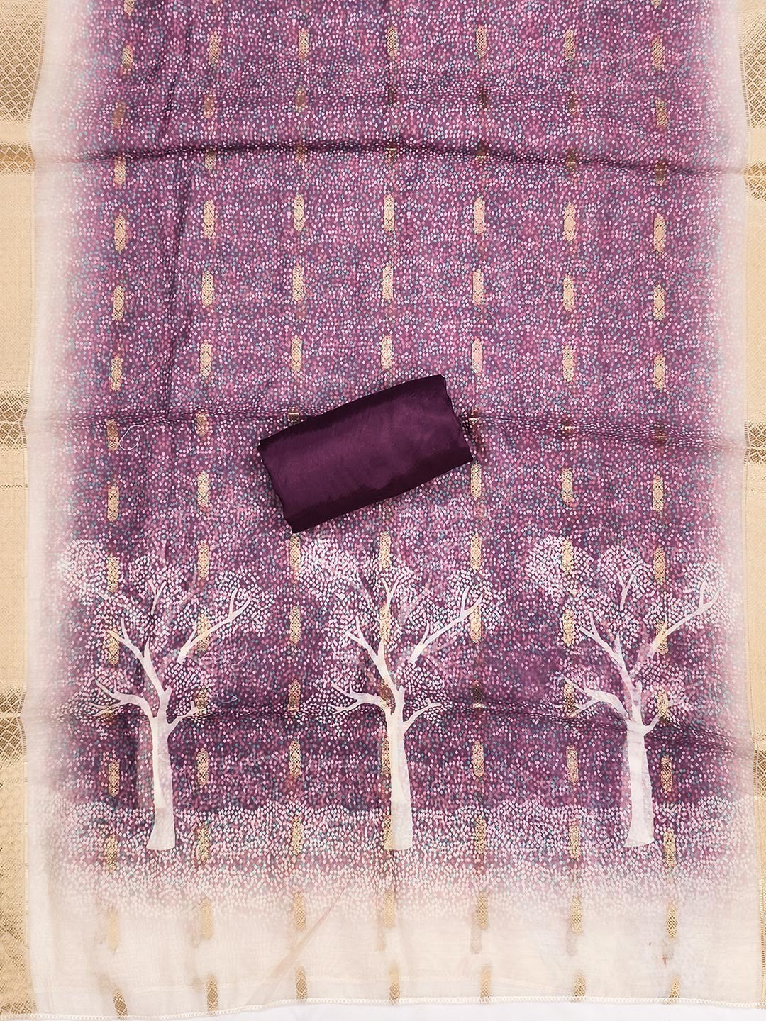 Designer Chikoo & Wine Floral Woven Jacquard Dress Material With Elegant Daman Handwork - Image 2