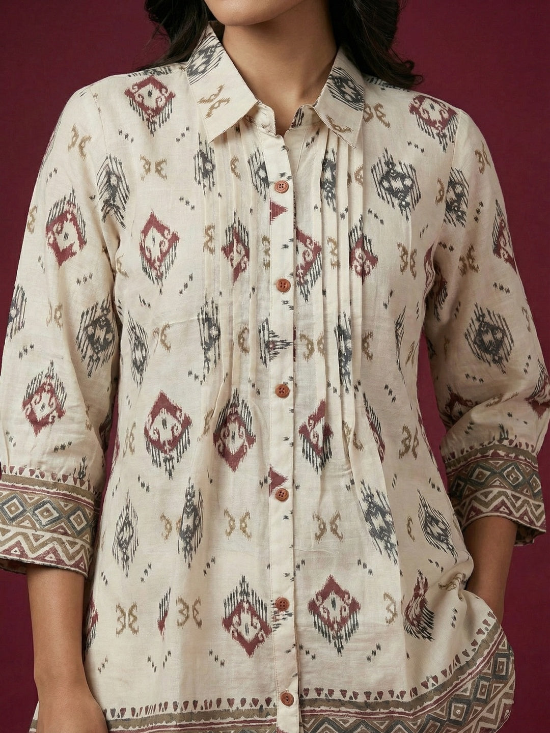 White Ikkat Printed Viscose A-Line Top Bottom Set with Ethnic Contemporary Appeal - Image 4