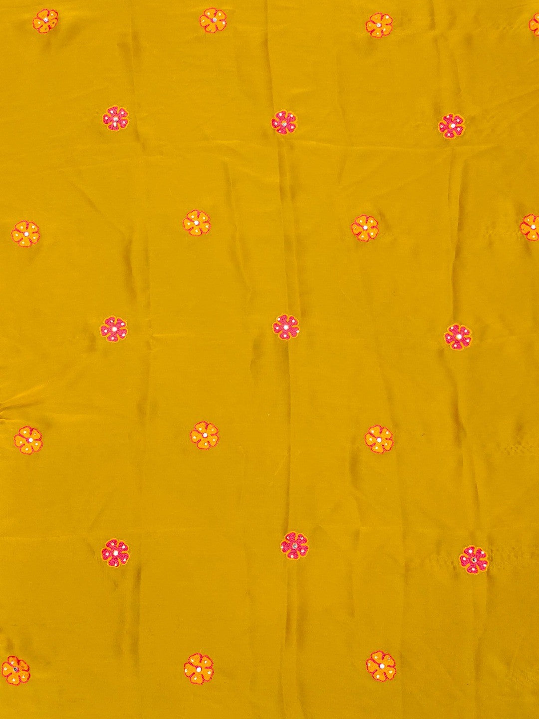 Offwhite Viscose Saree with Floral Embroidery and Mustard Blouse - Image 2
