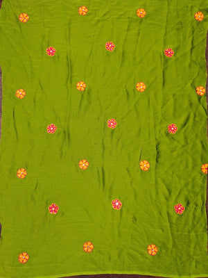 Black Viscose Saree with Floral Embroidery and Green Blouse - Image 2