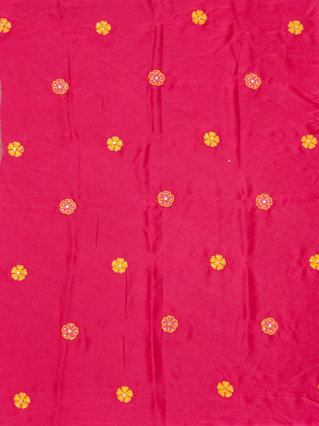 Mustard Viscose Saree with Floral Embroidery and Pink Blouse - Image 3