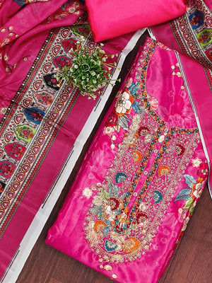 Pink Floral Digital Printed Chinon Dress Material Designed for Chic Ethnic Styling - Image 2