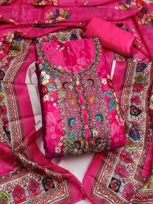 Pink Floral Digital Printed Chinon Dress Material Designed for Chic Ethnic Styling - Image 3