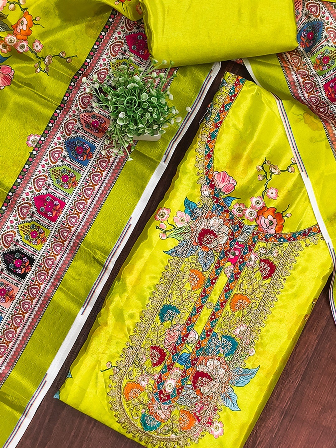 Green Floral Digital Printed Chinon Dress Material Designed for Chic Ethnic Styling - Image 5