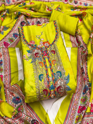 Green Floral Digital Printed Chinon Dress Material Designed for Chic Ethnic Styling - Image 4