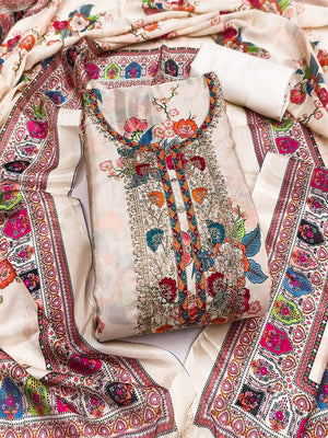 Cream Floral Digital Printed Chinon Dress Material Designed for Chic Ethnic Styling - Image 4
