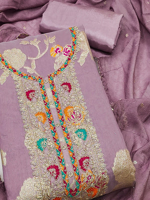 Mauve Elegant Modal Jacquard Dress Material Adorned with Intricate Zari Weaving - Image 2