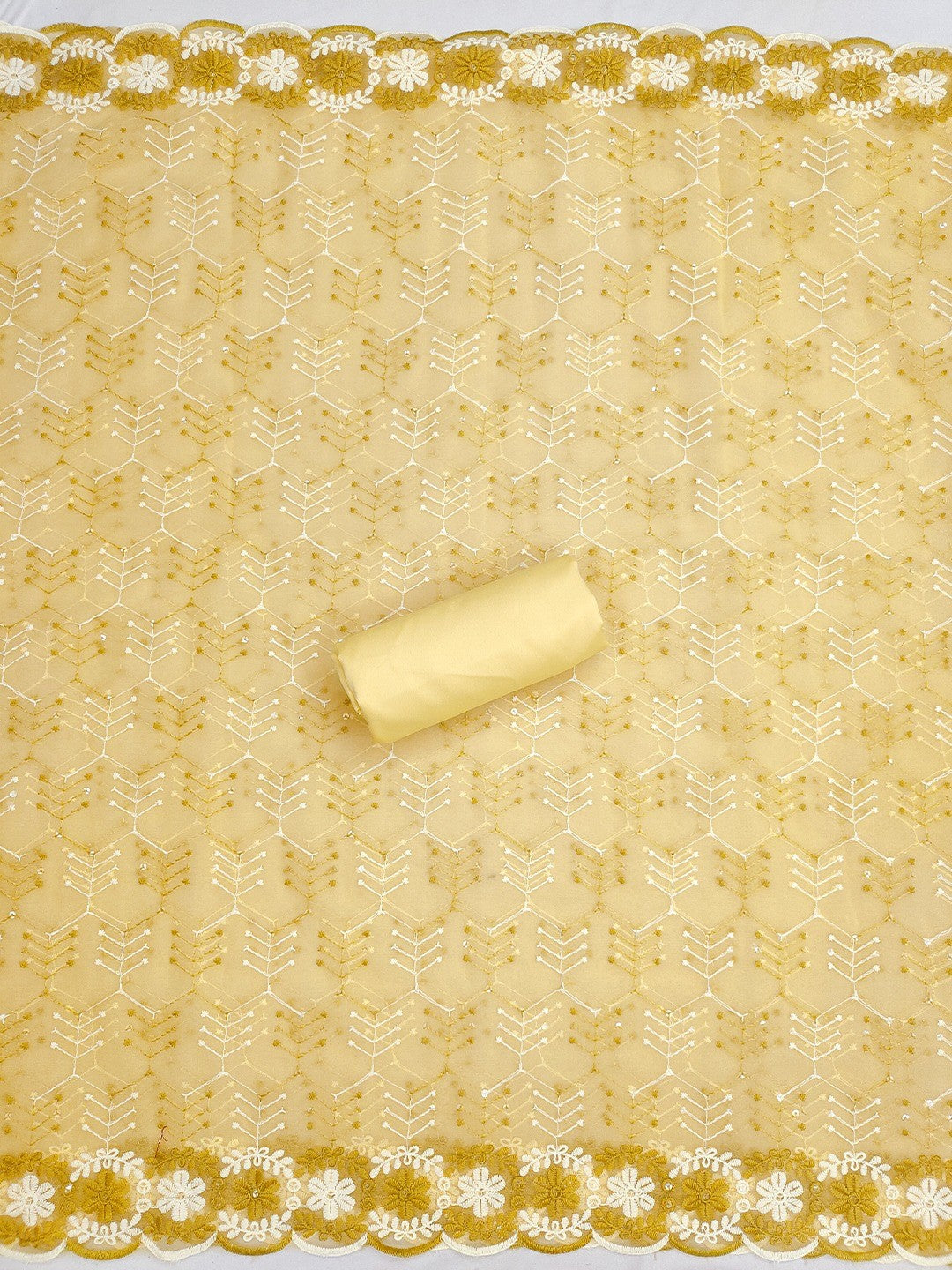 Elegant Yellow Floral Embroidered Georgette Dress Material With Delicate Sequins Work - Image 3