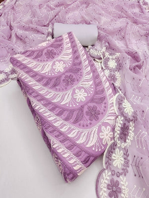 2Elegant Lavender Floral Embroidered Georgette Dress Material With Delicate Sequins Work - Image 2