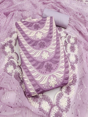 2Elegant Lavender Floral Embroidered Georgette Dress Material With Delicate Sequins Work - Image 1