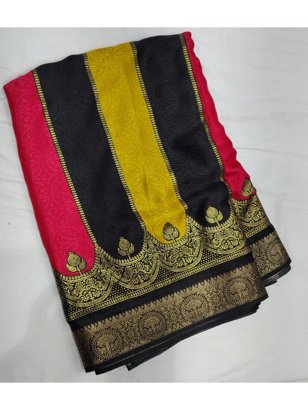 Multicolor Striped Georgette Saree with Designer Border - Image 4