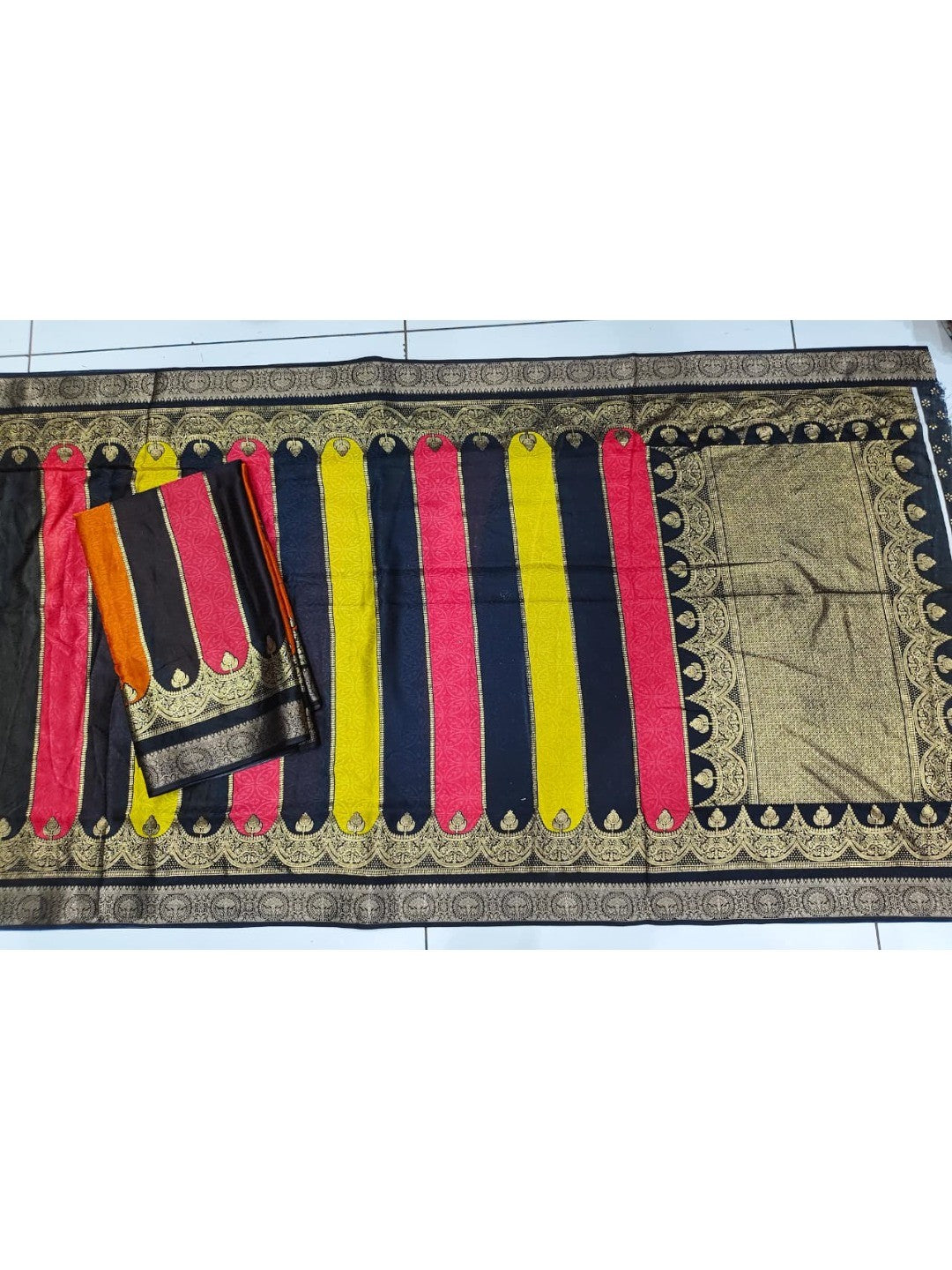 Multicolor Striped Georgette Saree with Designer Border - Image 3