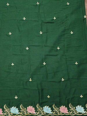 Designer Green Tussar Silk Saree with Premium Floral Embroidered Border Work - Image 2