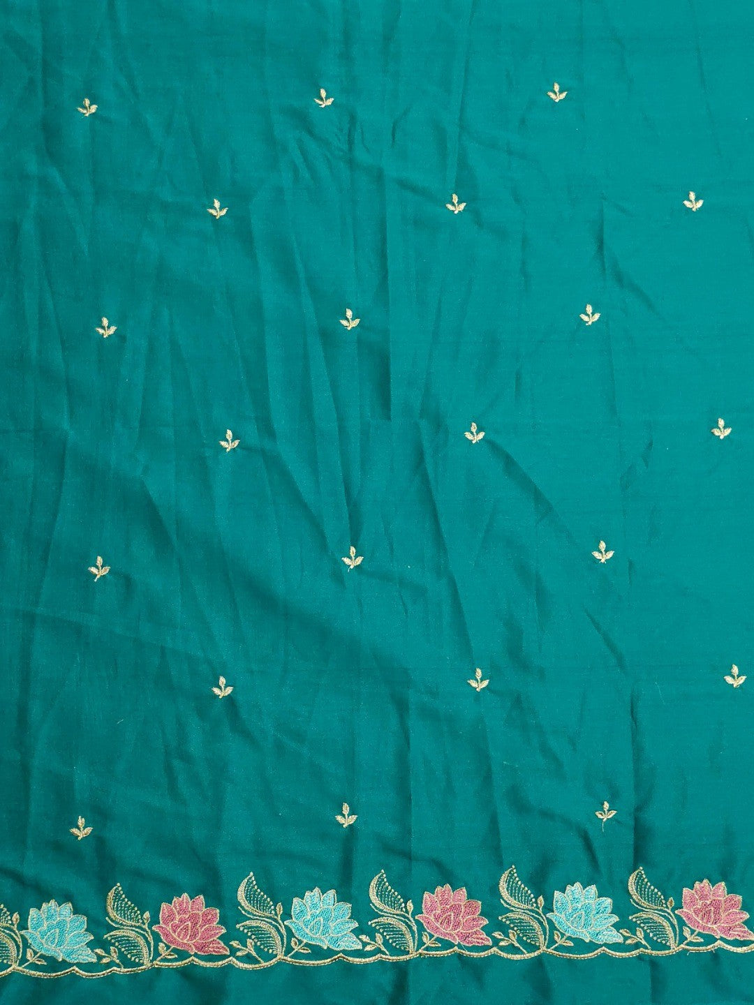 Designer Rama Green Tussar Silk Saree with Premium Floral Embroidered Border Work - Image 5