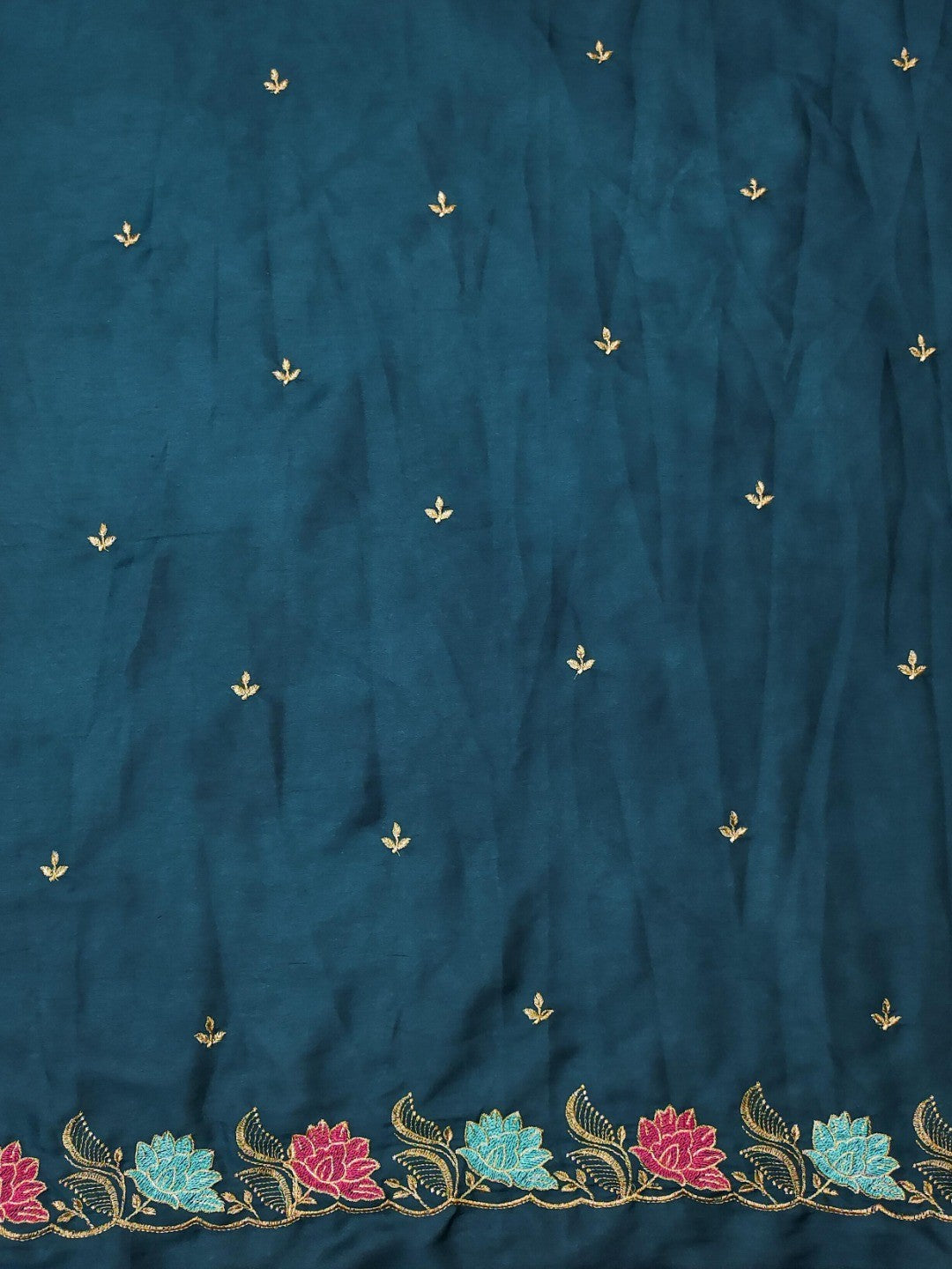 Designer Blue Tussar Silk Saree with Premium Floral Embroidered Border Work - Image 5