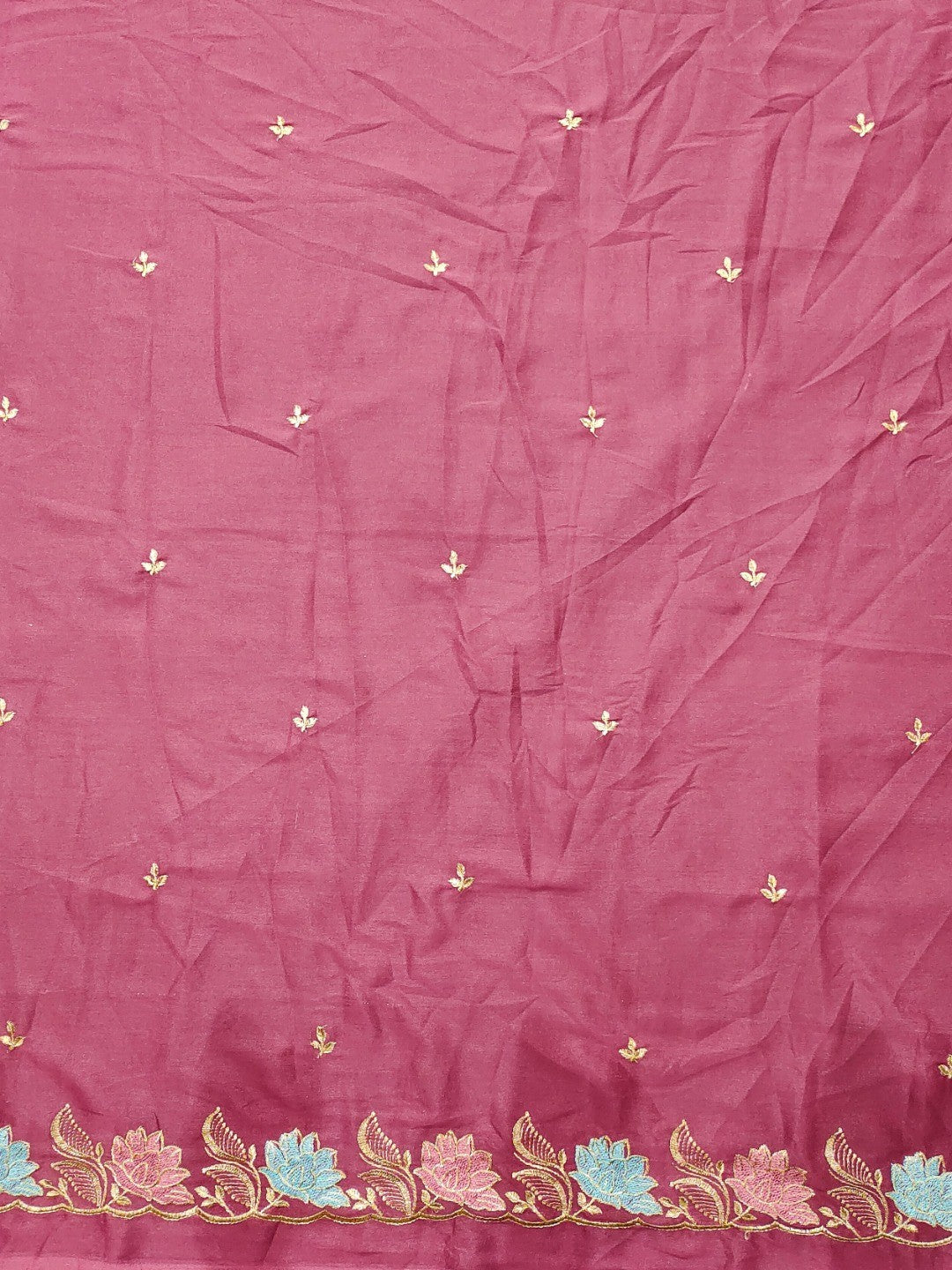 Designer Pink Tussar Silk Saree with Premium Floral Embroidered Border Work - Image 2