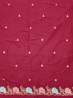 Designer Dark Pink Tussar Silk Saree with Premium Floral Embroidered Border Work - Image 2