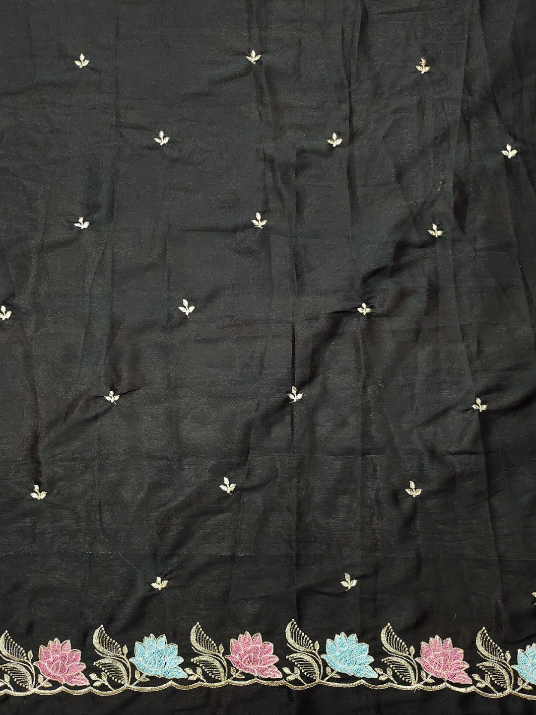 Designer Black Tussar Silk Saree with Premium Floral Embroidered Border Work - Image 2