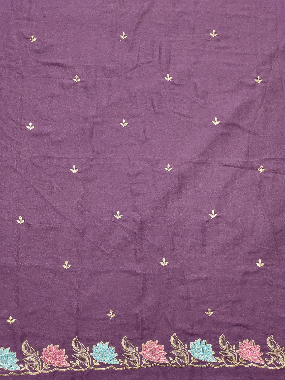 Designer Purple Tussar Silk Saree with Premium Floral Embroidered Border Work - Image 2