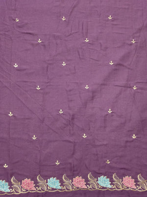 Designer Purple Tussar Silk Saree with Premium Floral Embroidered Border Work - Image 2