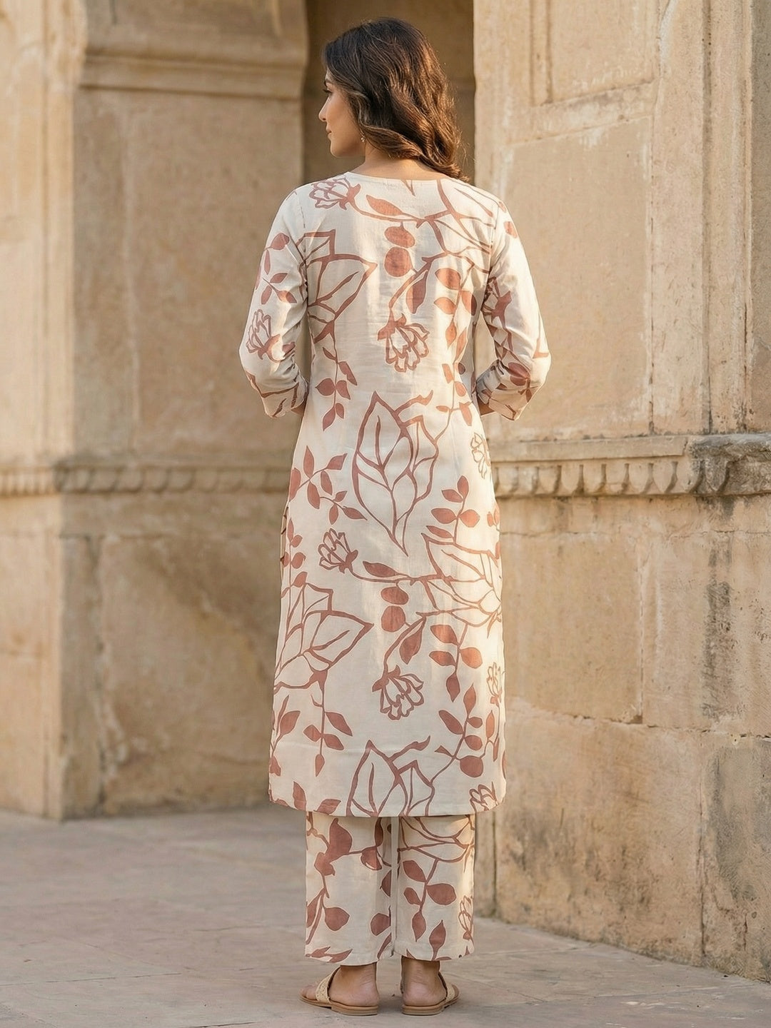 Elegant Summer Edit Offwhite Floral Printed Pure Cotton Top and Bottom Ensemble - Image 3