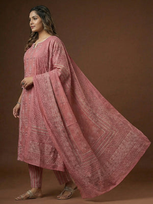 Festive Style Pink Printed Pure Cotton Kurta Salwar Suit for Special Occasions - Image 2