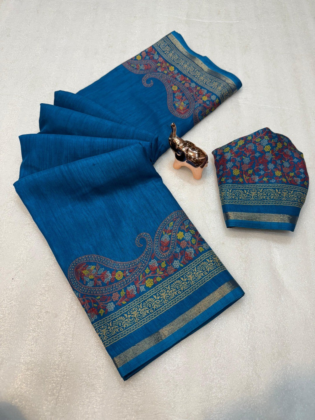 Teal Tussar Silk Saree with Classic Paisley Pattern and Refined Traditional Finish - Image 3