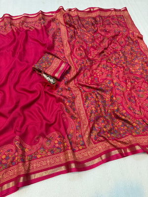 Pink Tussar Silk Saree with Classic Paisley Pattern and Refined Traditional Finish - Image 2
