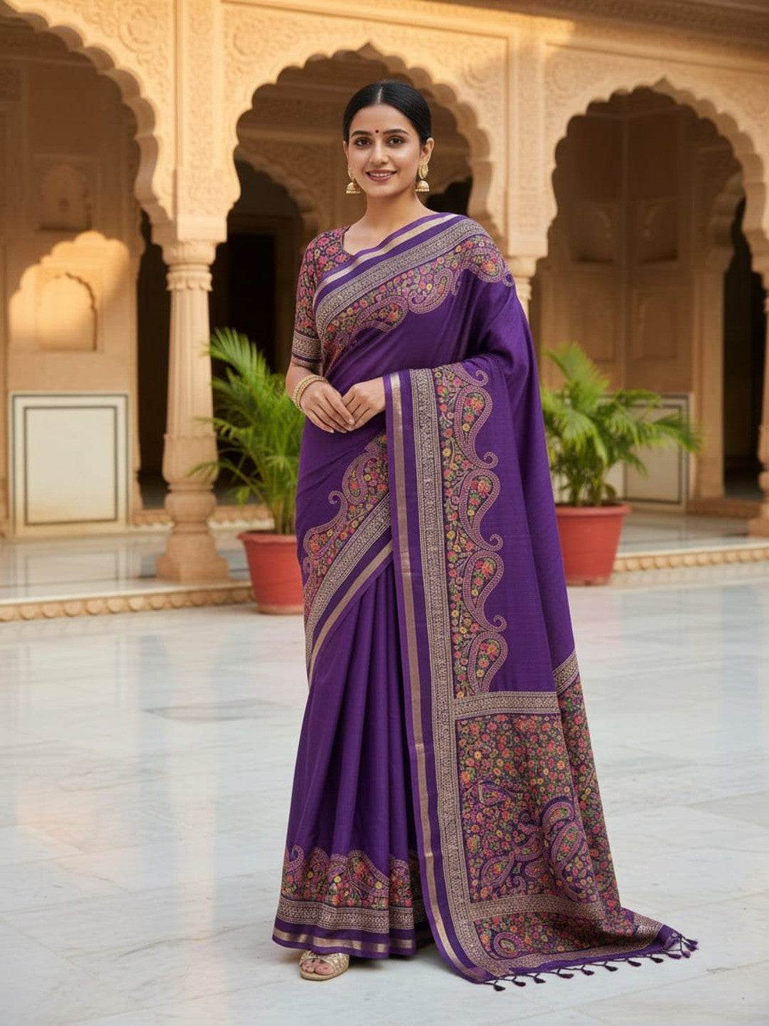 Purple Tussar Silk Saree with Classic Paisley Pattern and Refined Traditional Finish - Image 1