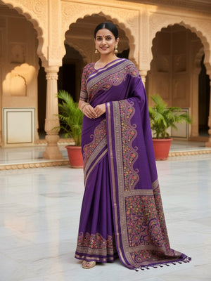 Purple Tussar Silk Saree with Classic Paisley Pattern and Refined Traditional Finish - Image 1