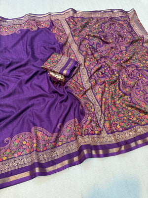 Purple Tussar Silk Saree with Classic Paisley Pattern and Refined Traditional Finish - Image 2