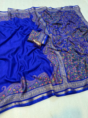 Blue Tussar Silk Saree with Classic Paisley Pattern and Refined Traditional Finish - Image 2
