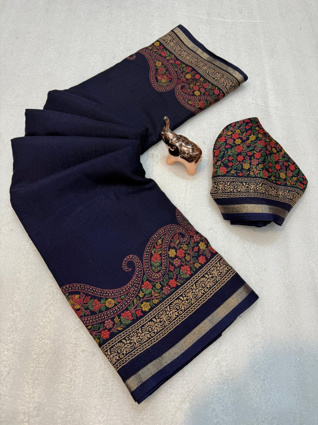 Navy Blue Tussar Silk Saree with Classic Paisley Pattern and Refined Traditional Finish - Image 2