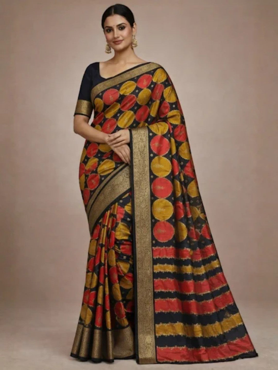 Multicolor Georgette Saree with Geometric Print and Zari Border - Image 1