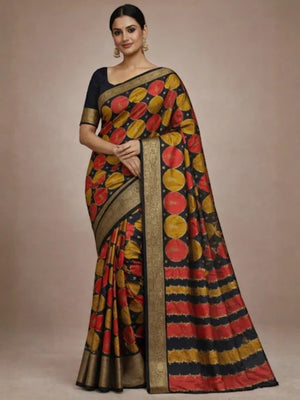 Multicolor Georgette Saree with Geometric Print and Zari Border - Image 1