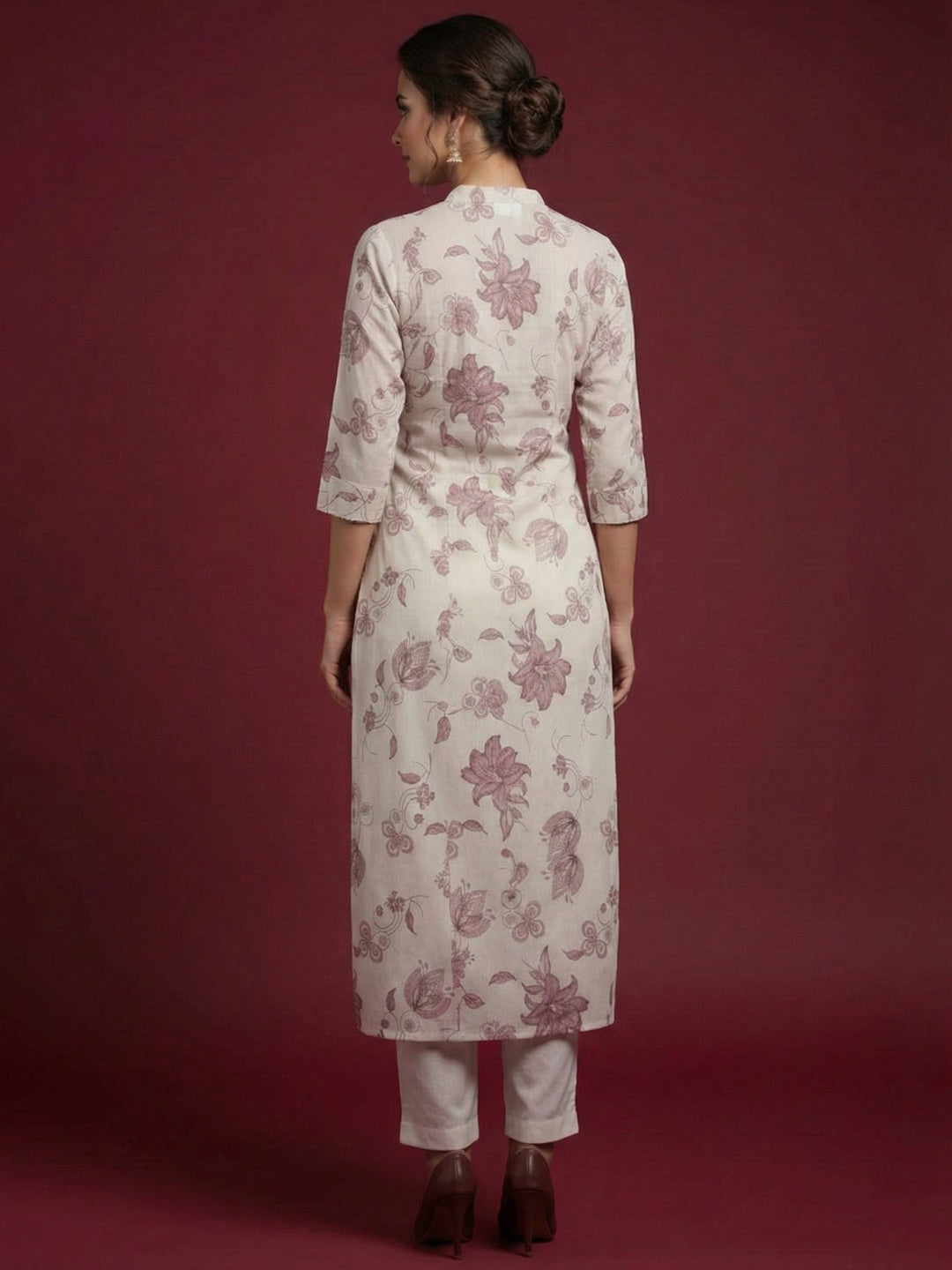 Ethnic Style Offwhite Floral Print Pure Cotton Straight Fit Kurti for Casual Wear - Image 2
