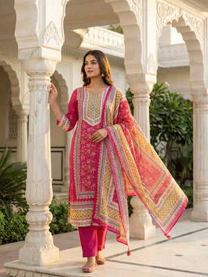 Soft and Breathable Pink Muslin Printed Salwar Suit Set for Summer Comfortable - Image 1