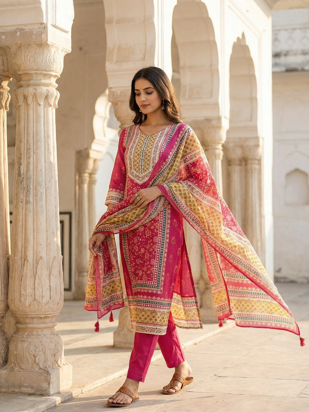 Soft and Breathable Pink Muslin Printed Salwar Suit Set for Summer Comfortable - Image 4