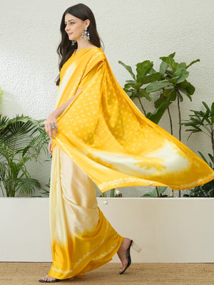 Classic Yellow Bandhani Printed Satin Ombre Saree With A Beautifully Finished Tassel Pallu - Image 2