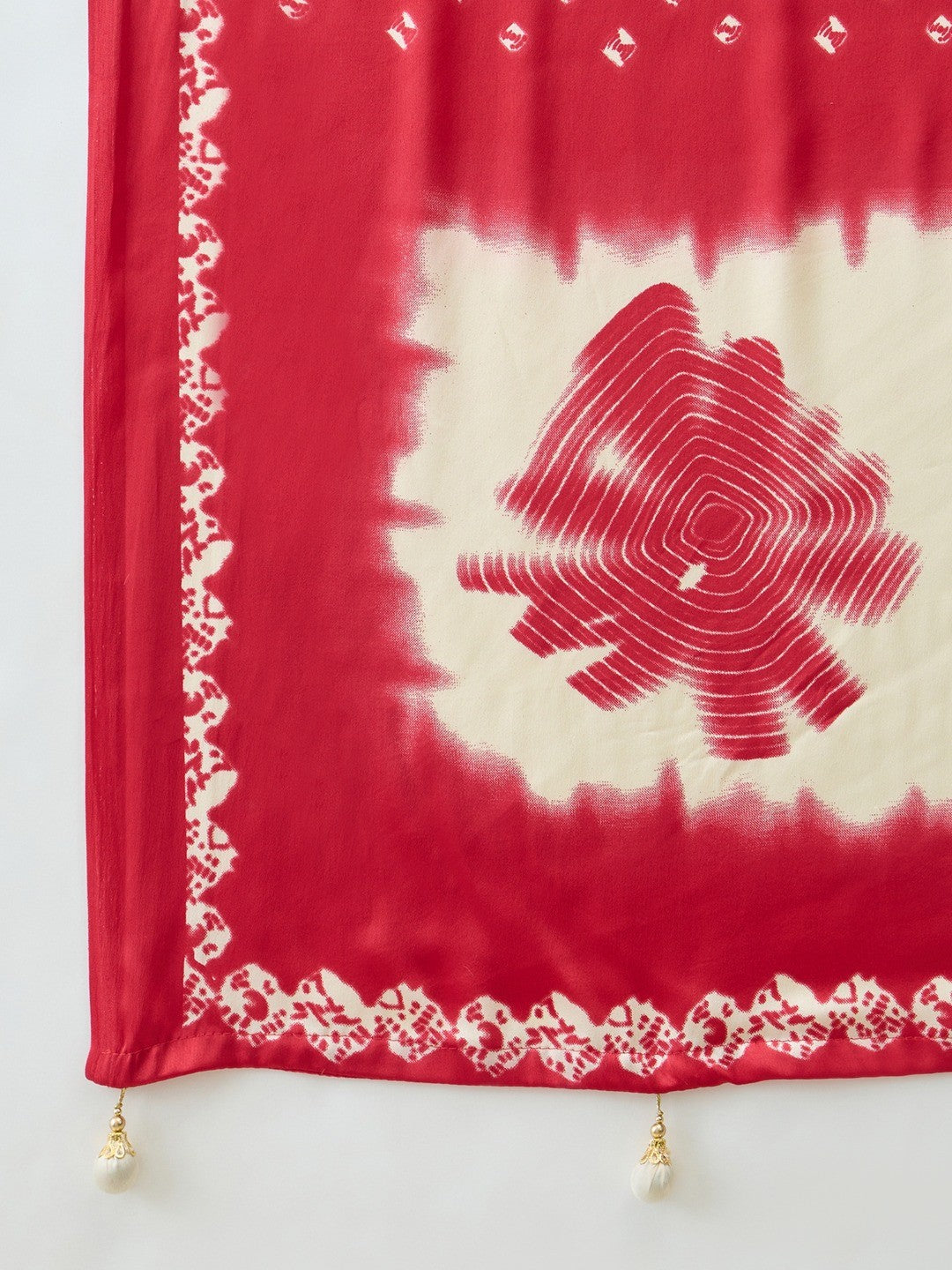 Classic Red Bandhani Printed Satin Ombre Saree With A Beautifully Finished Tassel Pallu - Image 8