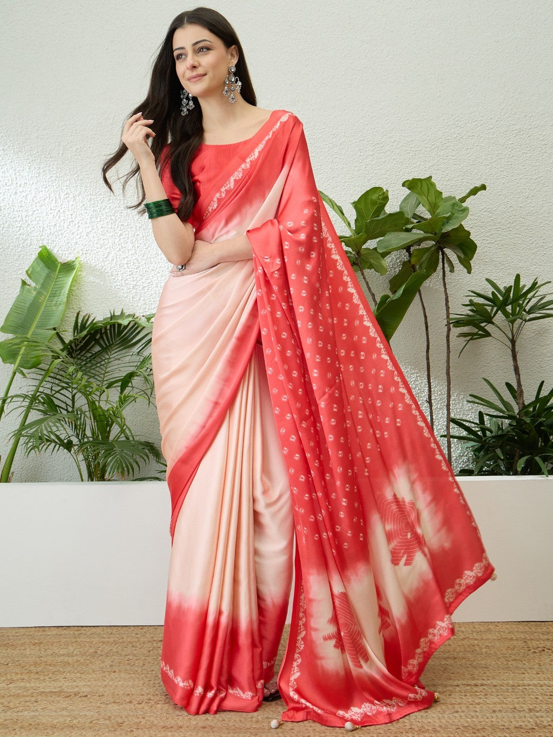 Classic Pink Bandhani Printed Satin Ombre Saree With A Beautifully Finished Tassel Pallu - Image 4