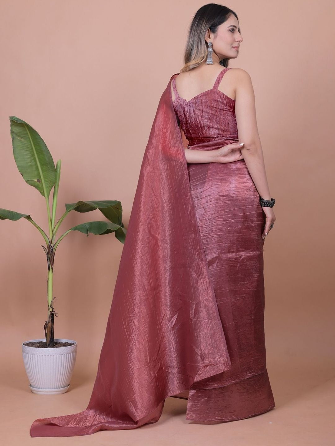 Deep Rust Solid Chiffon Saree Perfect for Parties & Festive Occasions - Image 5
