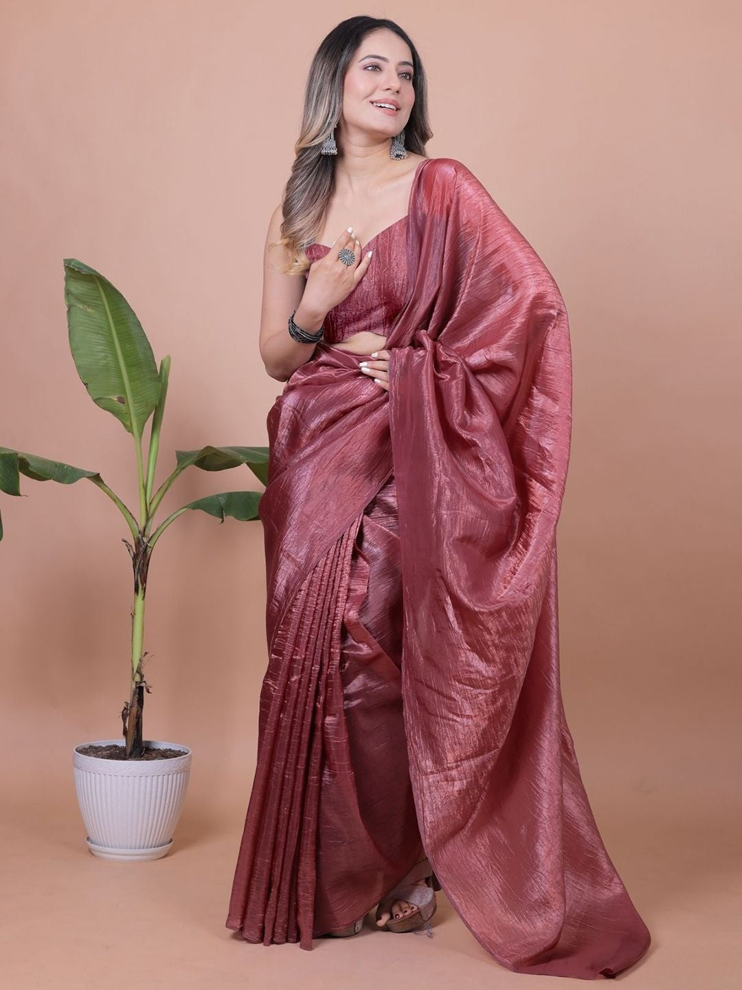 Deep Rust Solid Chiffon Saree Perfect for Parties & Festive Occasions - Image 3
