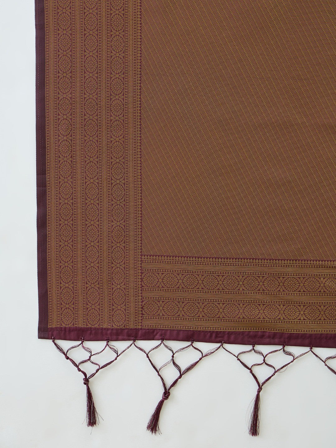 Sophisticated Rust Floral Woven Silk Blend Saree Highlighted By Rich Zari & Tassels - Image 8