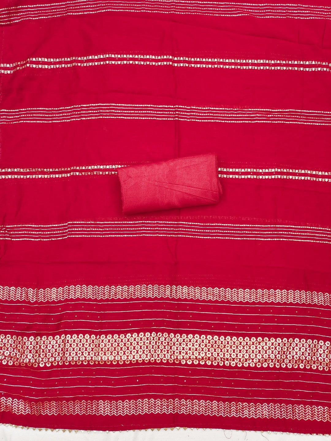 Luxurious Red Floral Woven Art Silk Dress Material Adorned with Swarovski Work - Image 4