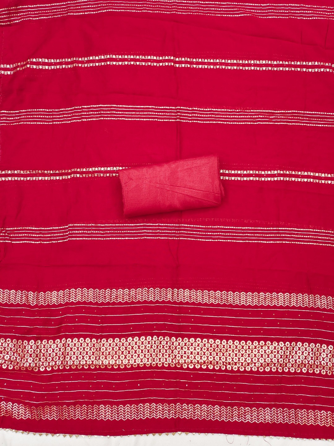 Luxurious Red Floral Woven Art Silk Dress Material Adorned with Swarovski Work - Image 4