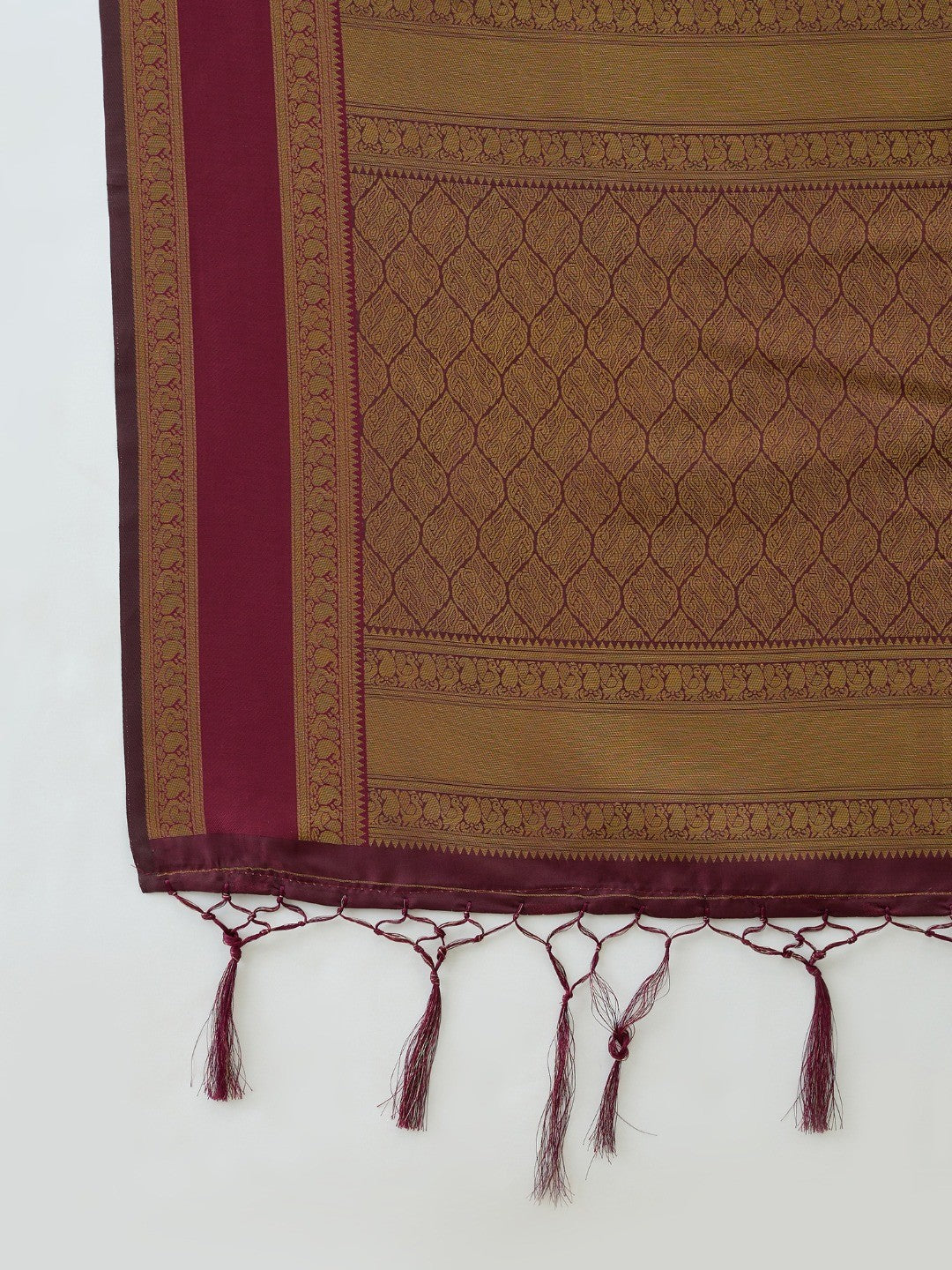 Traditional Rust Floral Zari Weaving Banarasi Silk Saree With Statement Tassel Pallu - Image 7