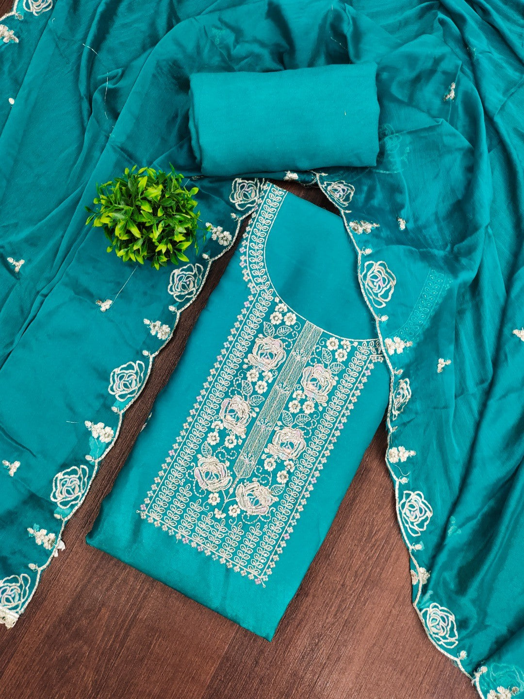 Elegant Blue Viscose Dress Material with Embroidered Details - Image 4