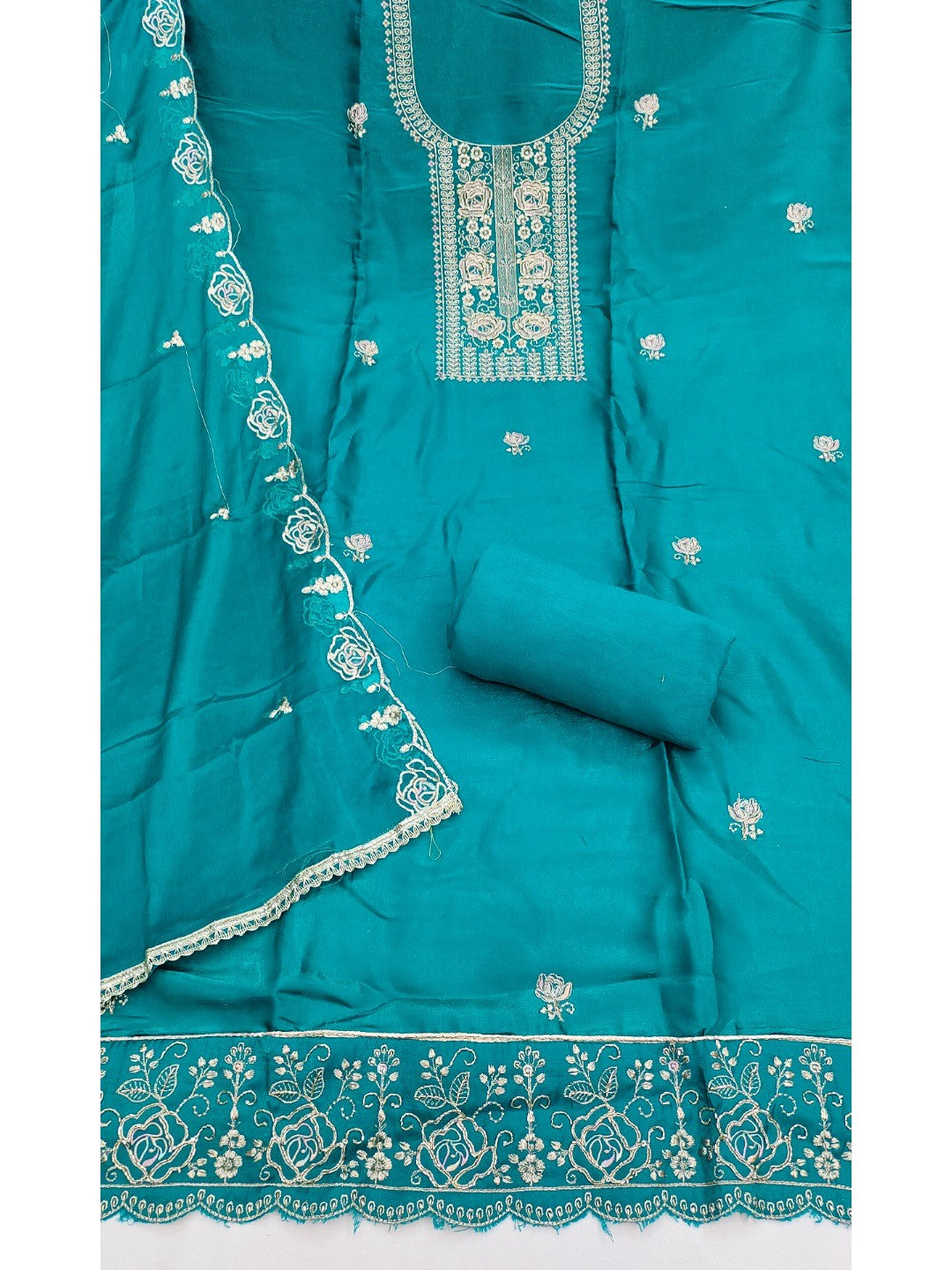 Elegant Blue Viscose Dress Material with Embroidered Details - Image 3